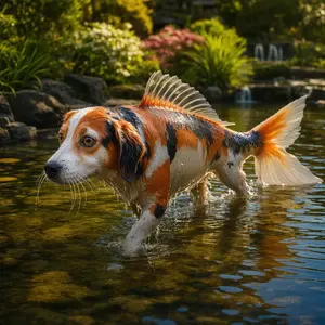Dog + Koi fish